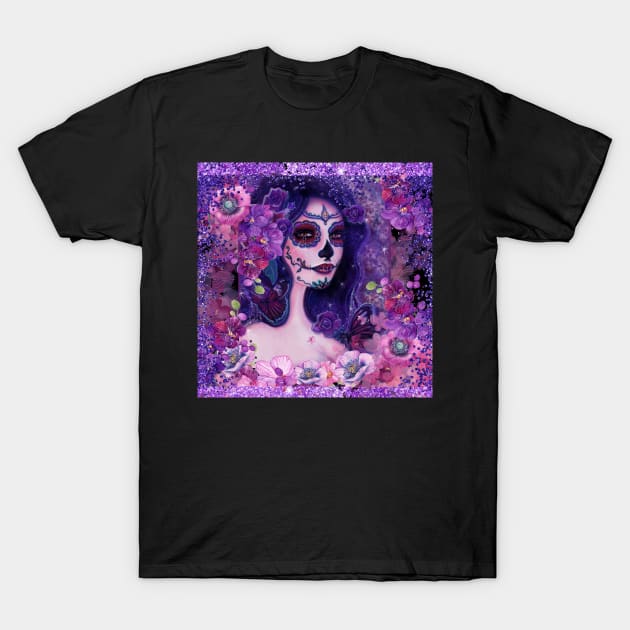 Cantania day of the dead girl with flowers by Renee Lavoie T-Shirt by ReneeLLavoie